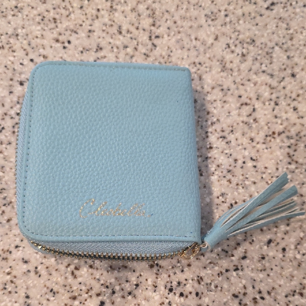 Cleobella Light Blue Wallet with Gold Logo